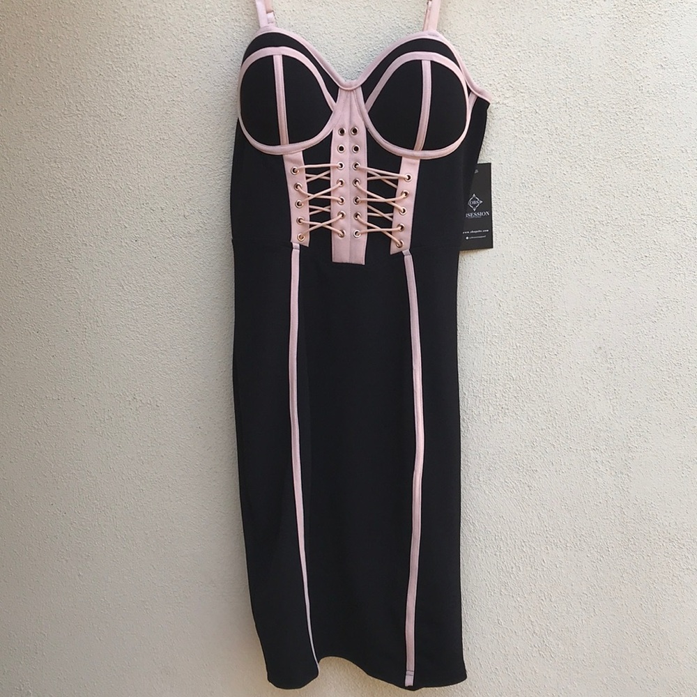 Midi black/rose pink dress